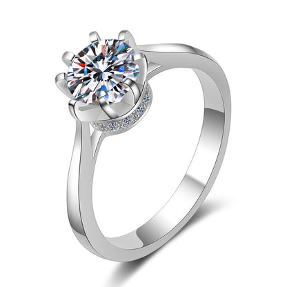 Crown Setting Moissanite Engagement Ring - 925 Sterling Silver 8-Prong Camellia Wedding Band