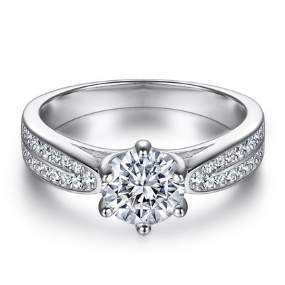 Crown Setting Solitaire Zircon Ring - 925 Sterling Silver Engagement Ring for Women