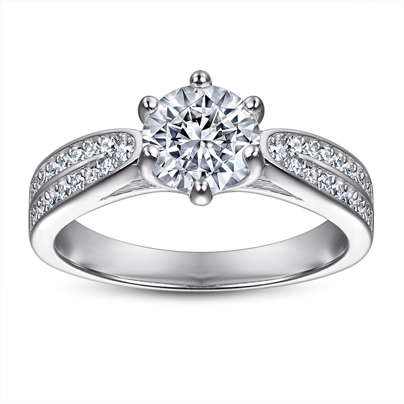 Crown Setting Solitaire Zircon Ring - 925 Sterling Silver Engagement Ring for Women