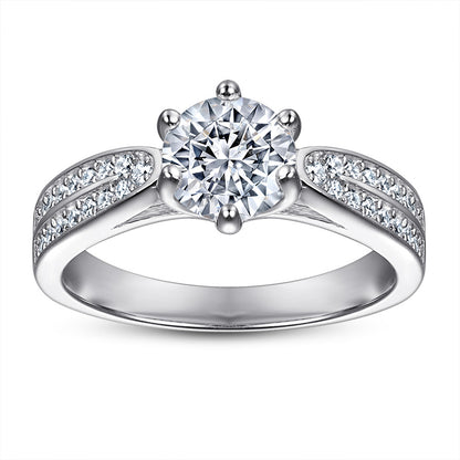 Crown Setting Solitaire Zircon Ring - 925 Sterling Silver Engagement Ring for Women