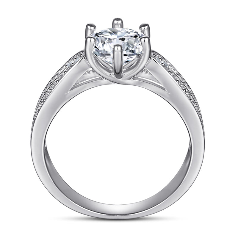 Crown Setting Solitaire Zircon Ring - 925 Sterling Silver Engagement Ring for Women