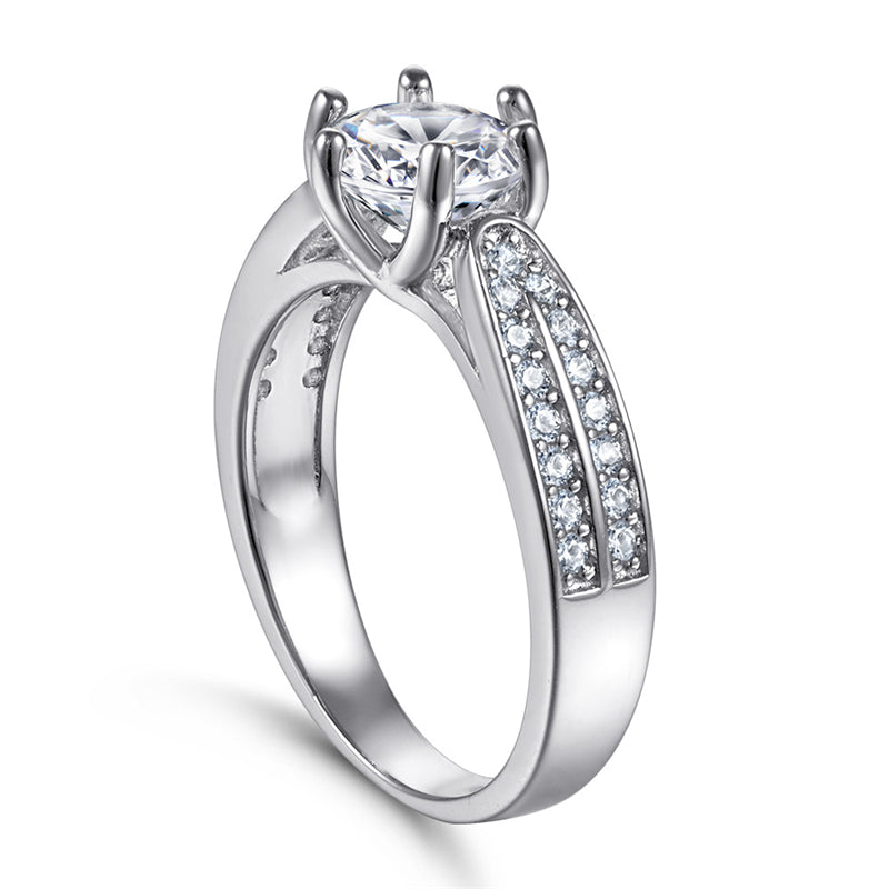 Crown Setting Solitaire Zircon Ring - 925 Sterling Silver Engagement Ring for Women