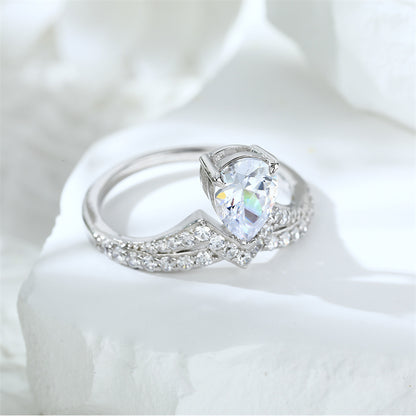 Crown Teardrop 925 Silver Ring - Regal Zirconia Wedding Band for Women