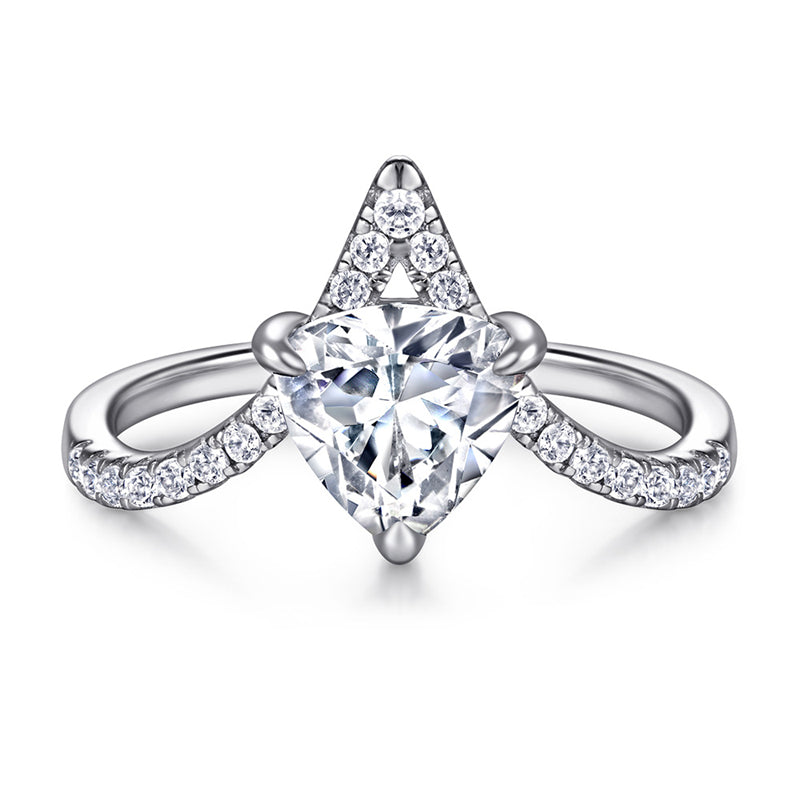 Crown & Heart 925 Silver Ring - Korean-Inspired V-Shaped Bridal Band