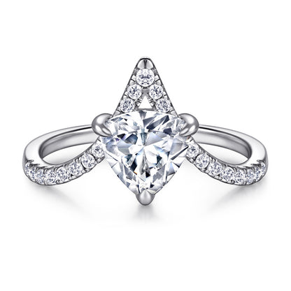 Crown & Heart 925 Silver Ring - Korean-Inspired V-Shaped Bridal Band