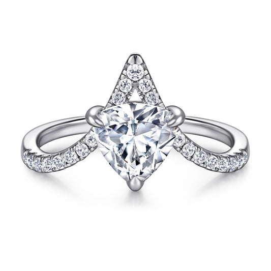 Crown & Heart 925 Silver Ring - Korean-Inspired V-Shaped Bridal Band
