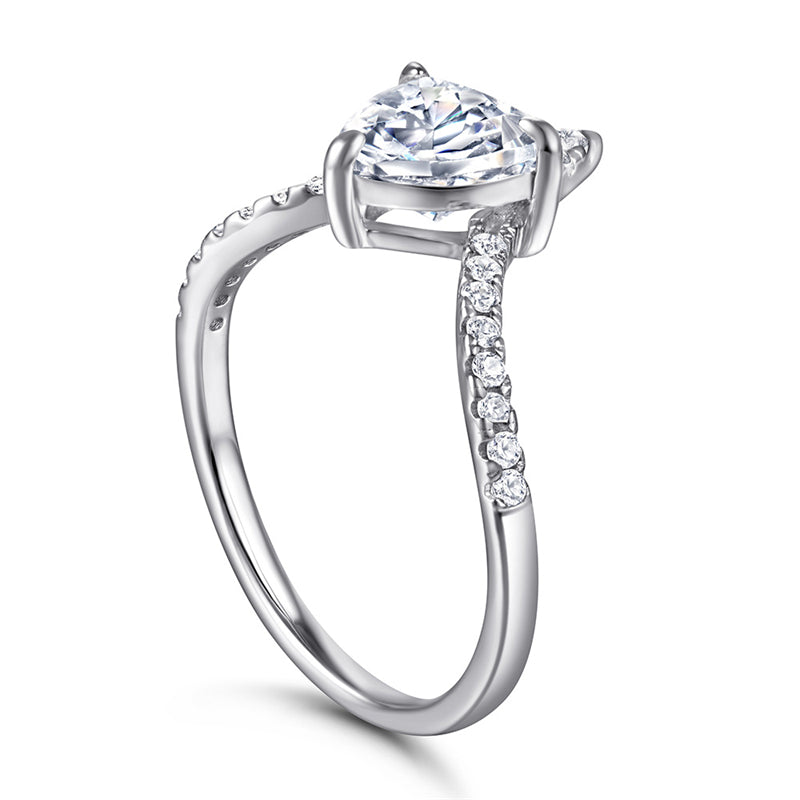 Crown & Heart 925 Silver Ring - Korean-Inspired V-Shaped Bridal Band