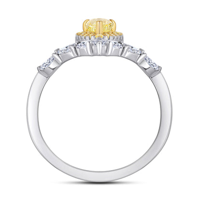 Crown & Teardrop 925 Silver Ring - Delicate Gold-Plated Band with Yellow Diamonds