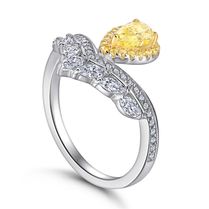 Crown & Teardrop 925 Silver Ring - Delicate Gold-Plated Band with Yellow Diamonds