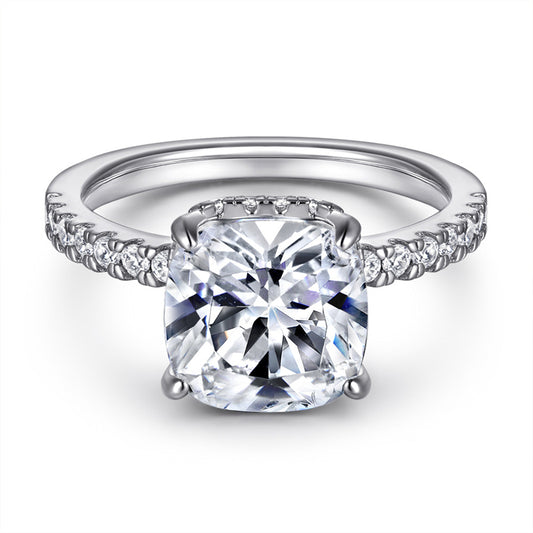 Cushion-Cut Zirconia 925 Silver Ring - Elegant Simulated Diamond Band