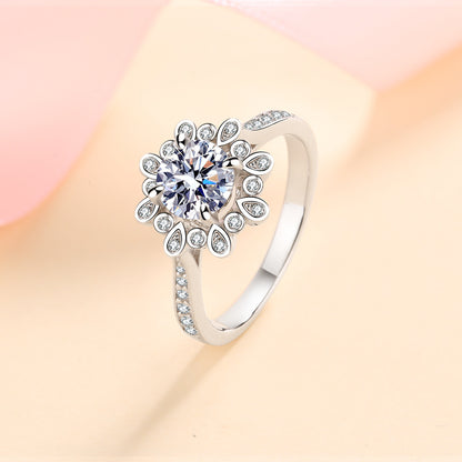 D Color Moissanite Floral Ring - 925 Sterling Silver Rose & Red Bean Design