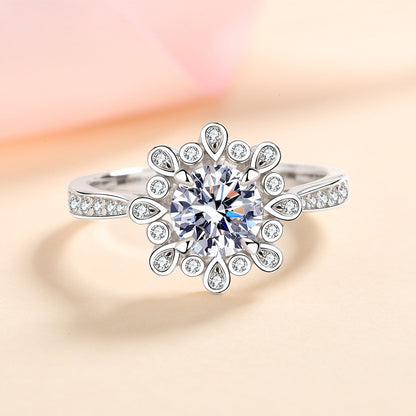 D Color Moissanite Floral Ring - 925 Sterling Silver Rose & Red Bean Design