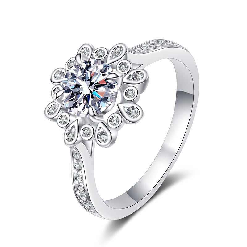 D Color Moissanite Floral Ring - 925 Sterling Silver Rose & Red Bean Design