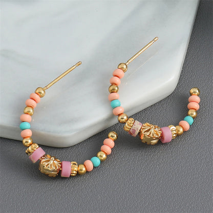 Dainty Floral Geometric Gold-Plated Natural Stone Stud Earrings