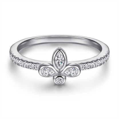 Dainty S925 Sterling Silver Bow Ring with Simulated Diamonds - Elegant Floral Jewelry