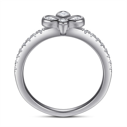 Dainty S925 Sterling Silver Bow Ring with Simulated Diamonds - Elegant Floral Jewelry