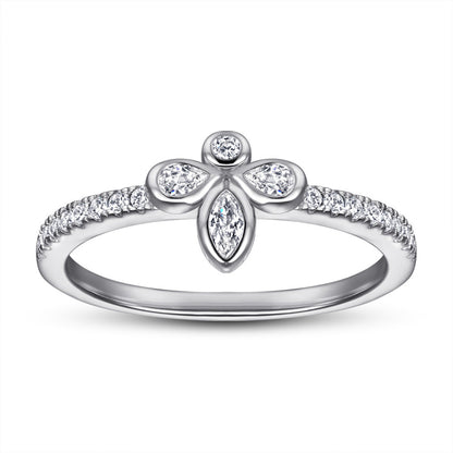 Dainty S925 Sterling Silver Bow Ring with Simulated Diamonds - Elegant Floral Jewelry