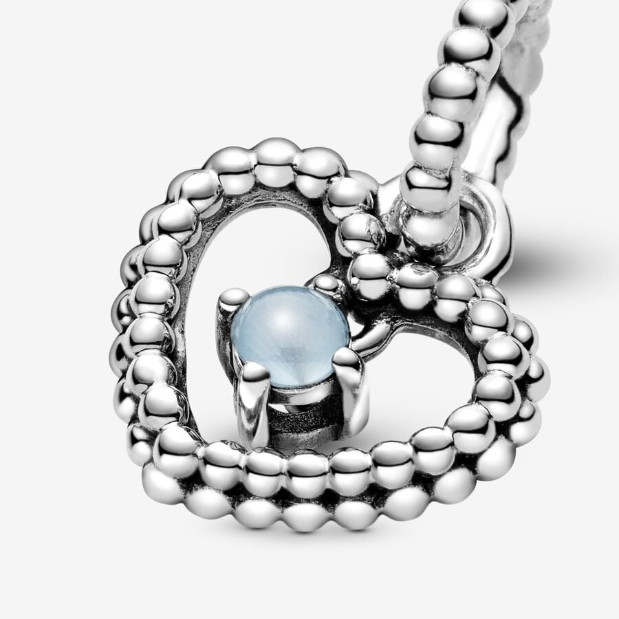 December Sky Blue Beaded Heart Dangle Charm