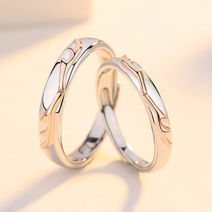 925 Silver Couple Rings-Rose Gold Plated Cross & Geometric Wedding Bands with Zircon, Adjustable Matching Set