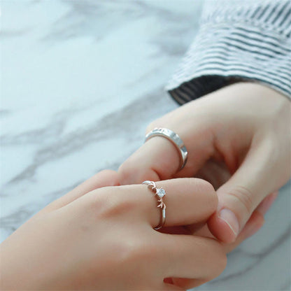 "Deer Love" Couple Rings - 925 Sterling Silver Two-Tone Deer Motif Matching Set