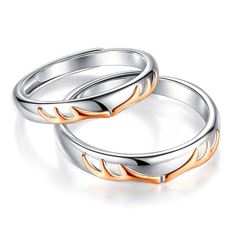 925 Silver Couple Rings-Rose Gold Plated Cross & Geometric Wedding Bands with Zircon, Adjustable Matching Set