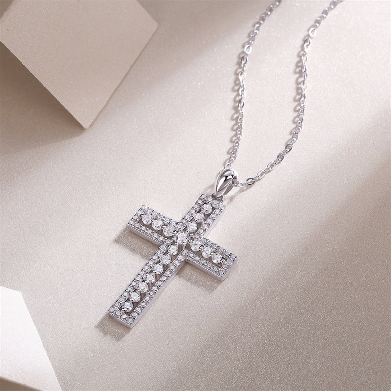 Delicate Cross Chain Necklace Featuring Moissanite Accents