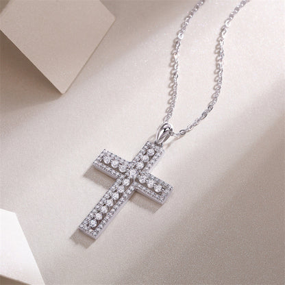 Delicate Cross Chain Necklace Featuring Moissanite Accents