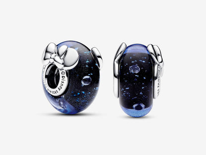 Disney Mickey Mouse & Minnie Mouse Blue Murano Glass Charm