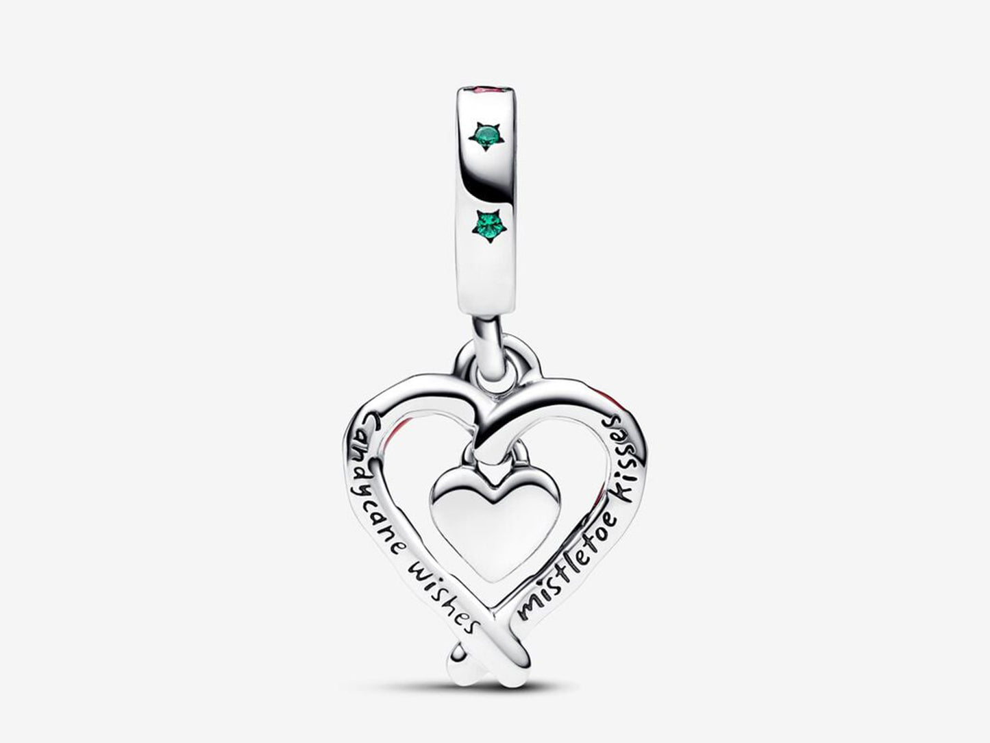 Double Candy Cane Heart Christmas Dangle Charm