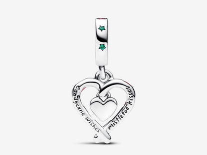 Double Candy Cane Heart Christmas Dangle Charm
