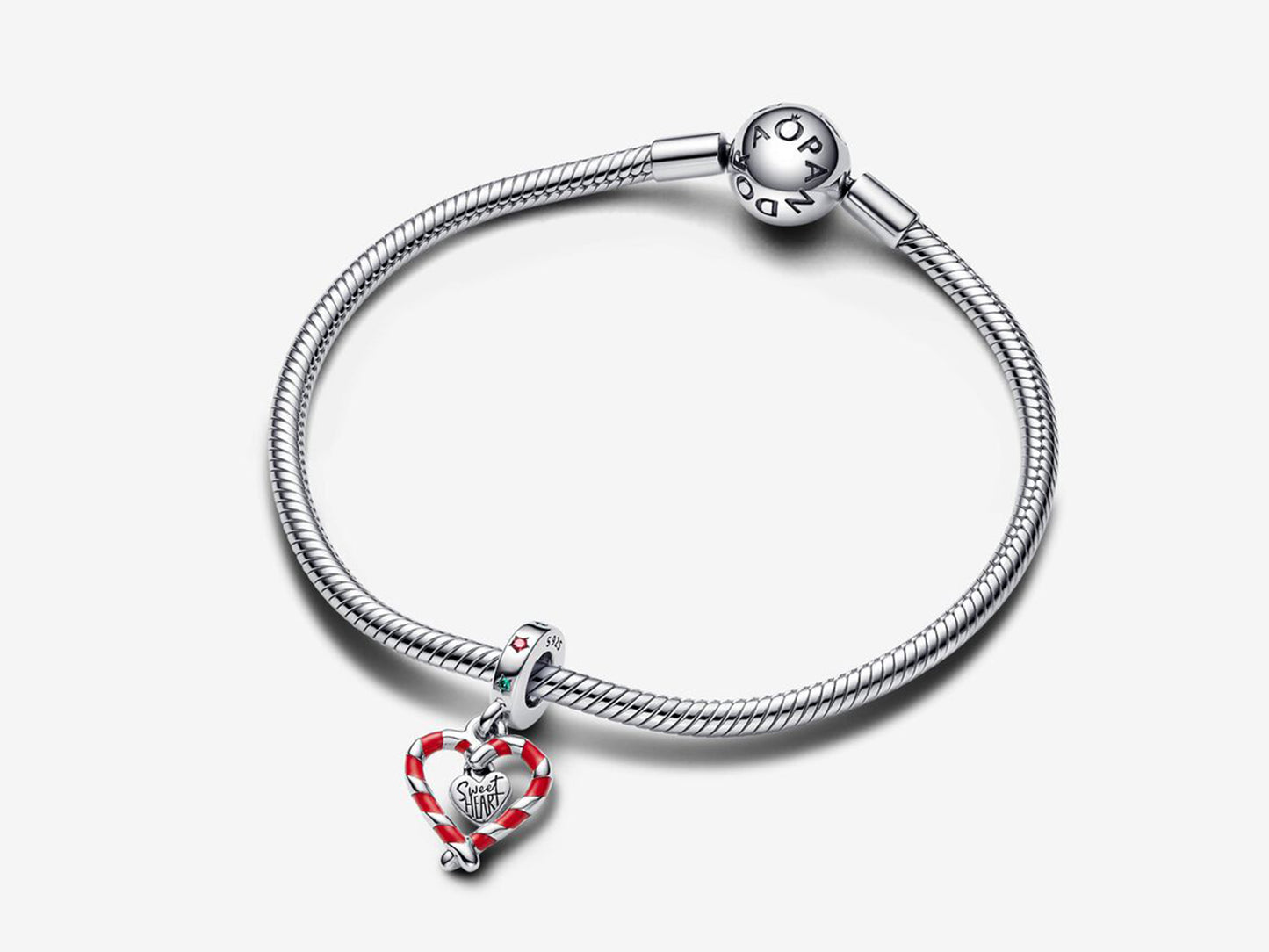 Double Candy Cane Heart Christmas Dangle Charm