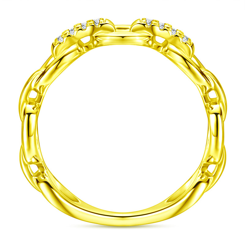 Double Chain 925 Silver Ring - Minimalist Openwork Band in Rose Gold & More