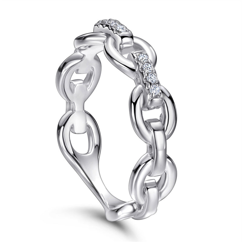 Double Chain 925 Silver Ring - Minimalist Openwork Band in Rose Gold & More