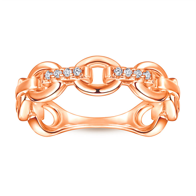Double Chain 925 Silver Ring - Minimalist Openwork Band in Rose Gold & More