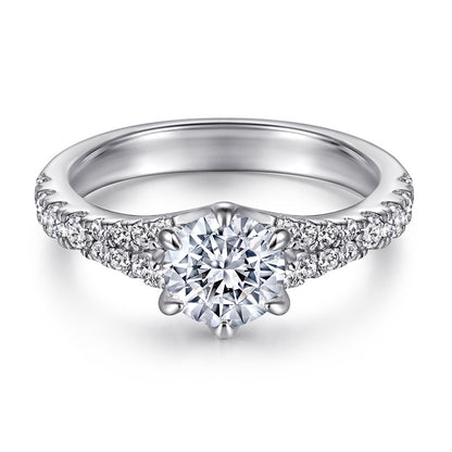 Double Row 925 Silver Ring - Six-Prong Zirconia Engagement Band