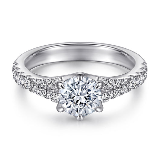 Double Row 925 Silver Ring - Six-Prong Zirconia Engagement Band