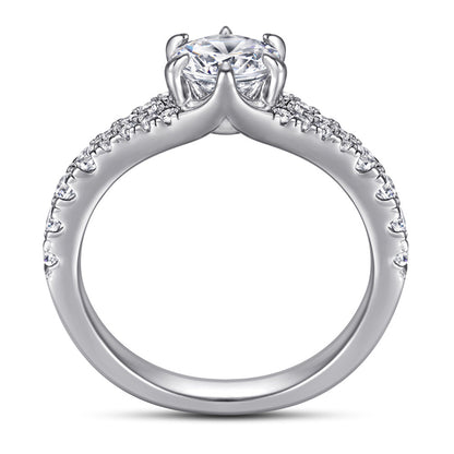 Double Row 925 Silver Ring - Six-Prong Zirconia Engagement Band