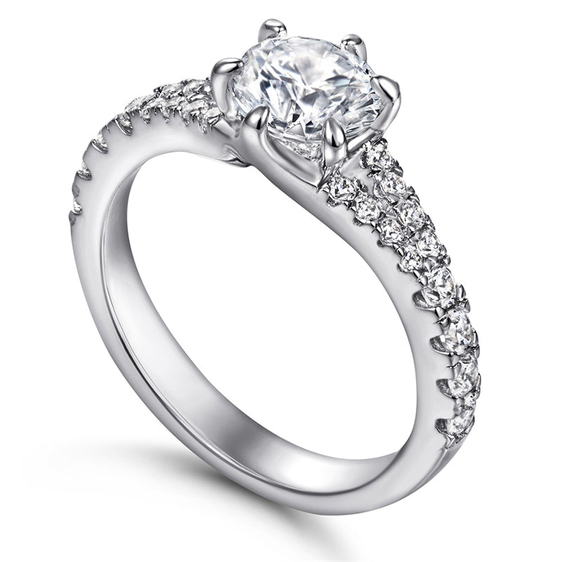 Double Row 925 Silver Ring - Six-Prong Zirconia Engagement Band