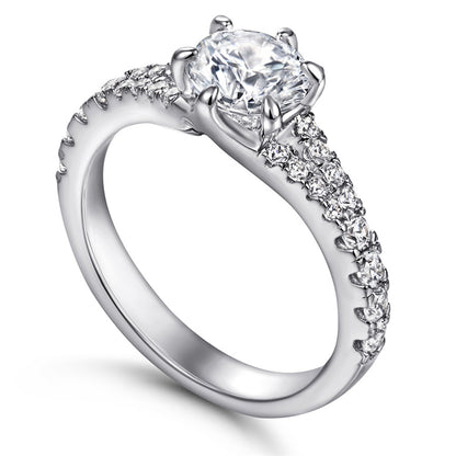 Double Row 925 Silver Ring - Six-Prong Zirconia Engagement Band
