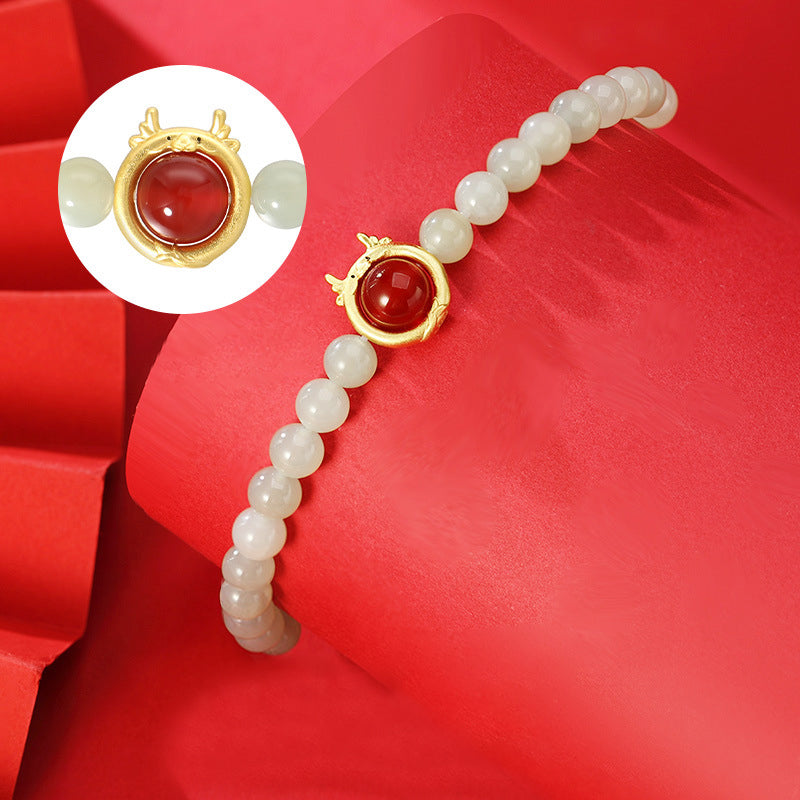 Dragon Zodiac Bracelet 925 Silver Jade & Carnelian