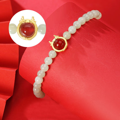 Dragon Zodiac Bracelet 925 Silver Jade & Carnelian