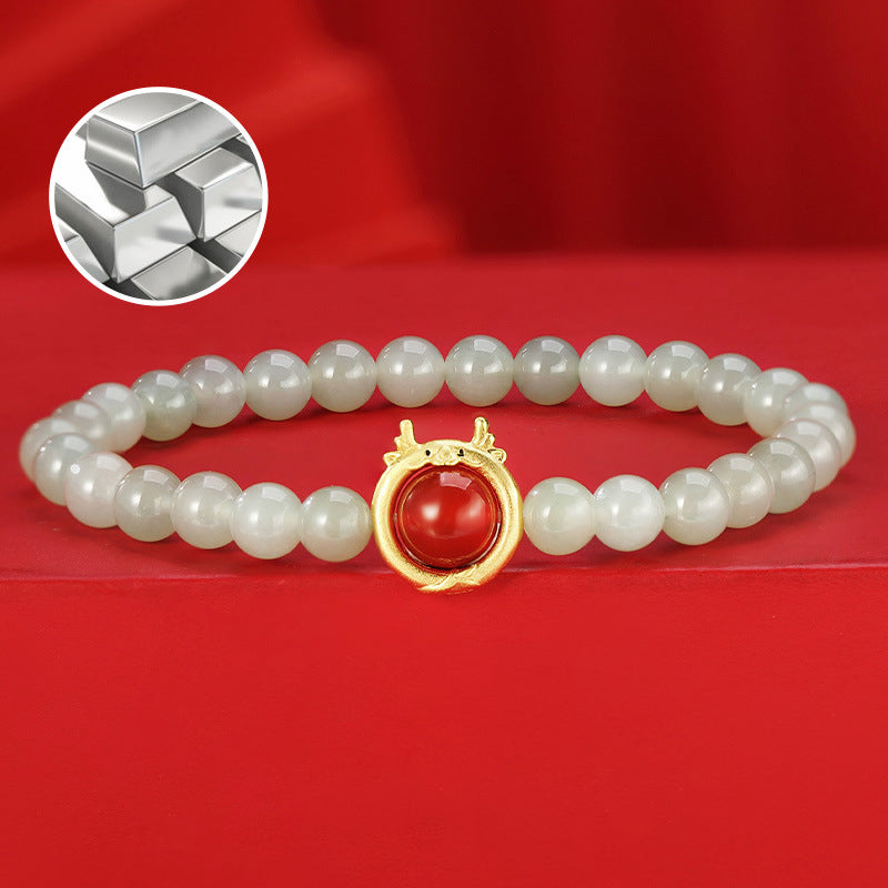 Dragon Zodiac Bracelet 925 Silver Jade & Carnelian
