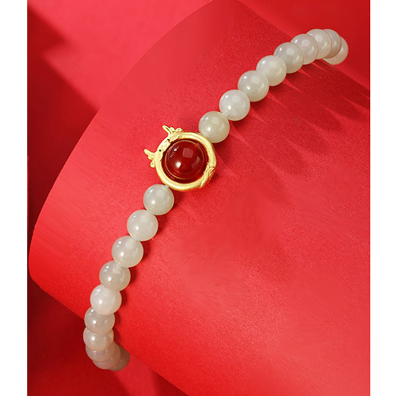 Dragon Zodiac Bracelet 925 Silver Jade & Carnelian