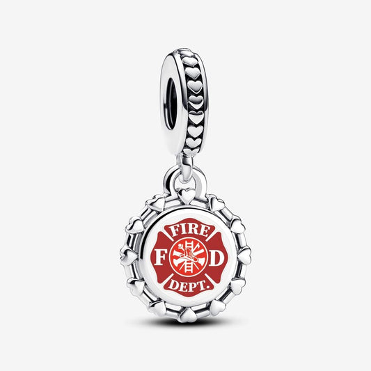 Firefighter Dangle Charm Red Badge Design