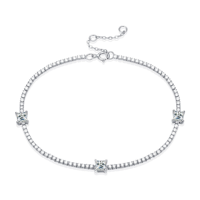 Edgy Women's Silver Bracelet with Square Moissanite for Everyday Wear