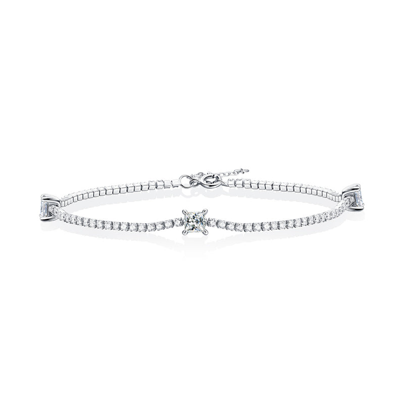 Edgy Women's Silver Bracelet with Square Moissanite for Everyday Wear