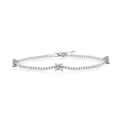 Edgy Women's Silver Bracelet with Square Moissanite for Everyday Wear