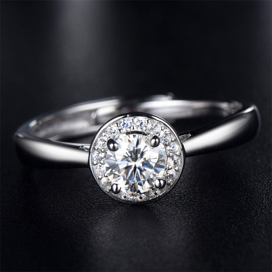 925 Sterling Silver Adjustable Open Ring for Women-0.5ct D Color Moissanite Bridal Ring, Elegant Floral/Cross/Animal Design, Wedding Engagement Gift
