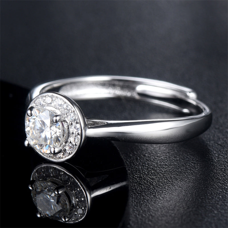 925 Sterling Silver Adjustable Open Ring for Women-0.5ct D Color Moissanite Bridal Ring, Elegant Floral/Cross/Animal Design, Wedding Engagement Gift