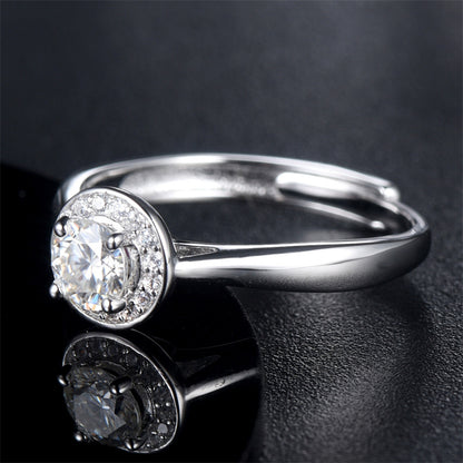 925 Sterling Silver Adjustable Open Ring for Women-0.5ct D Color Moissanite Bridal Ring, Elegant Floral/Cross/Animal Design, Wedding Engagement Gift